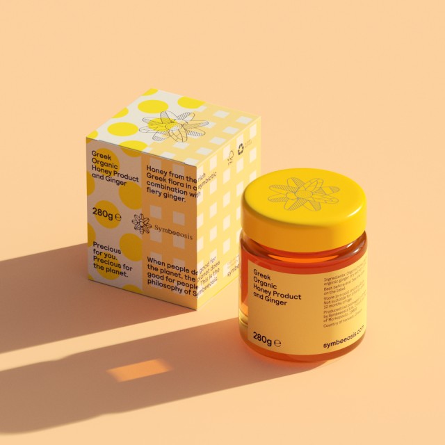 Symbeeosis Greek Organic Honey and Ginger Μέλι με Υψηλή Διατροφική Αξία για την Καλή Λειτουργία του Πεπτικού Συστήματος 280gr