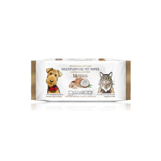 Giovanni Multipurpose Pet Wipes Πολυχρηστικά Υγρά Μαντηλάκια Για Σκύλους & Γάτες 75 Τεμάχια