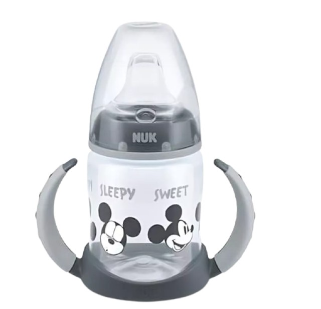 Nuk Disney Mickey Mouse First Choice+ Learner Bottle Μπιμπερό Εκπαίδευσης με Ρύγχος Σιλικόνης & Λαβές για 6-18m+ Χρώμα:Γκρί 150ml Nuk Disney Mickey Mouse First Choice+ Learner Bottle Μπιμπερό Εκπαίδευ …