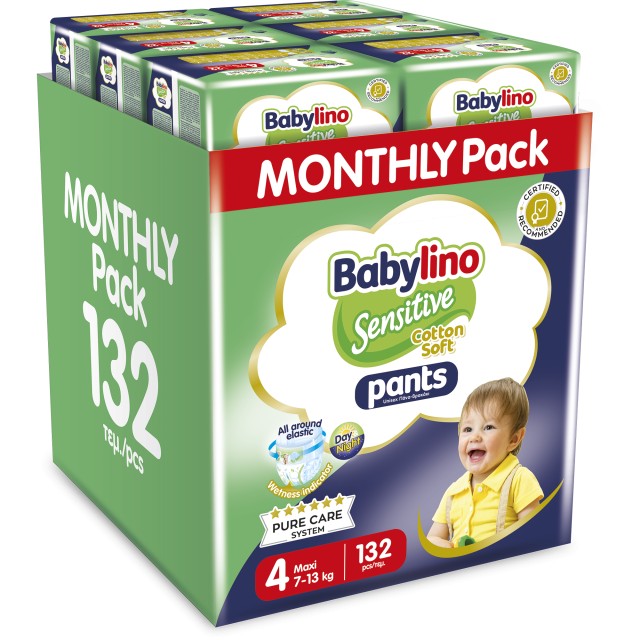 Πάνες Βρακάκι Babylino Pants Cotton Soft Unisex No4 Maxi [7-13kg] Monthly Pack 132 Τεμάχια