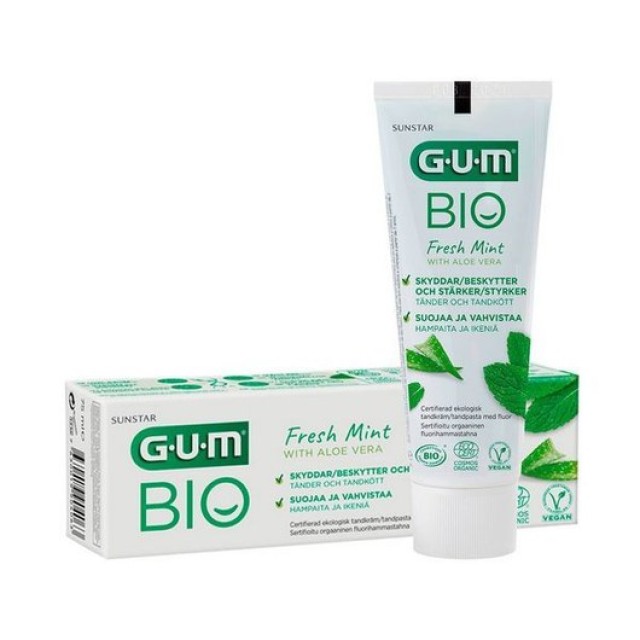 Gum Bio Fresh Mint Toothpaste with Aloe Vera Οργανική Οδοντόκρεμα με Αλόη και Μέντα που Προστατεύει  Δόντια και Ούλα 75ml