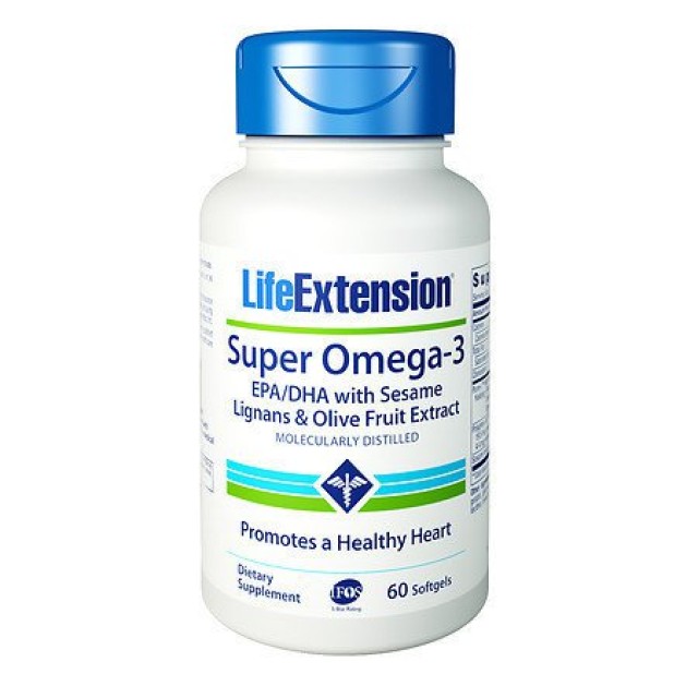 Life Extension Super Omega 3 with EPA/DHA with Sesame Lignans Olive, 60 Softgels