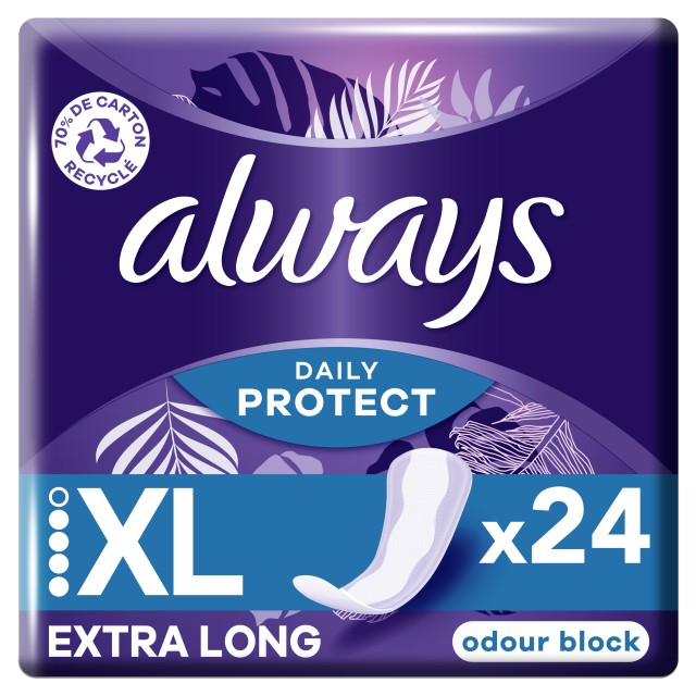 Always Daily Protect Extra Long Σερβιετάκια με Μεγαλύτερο Μήκος & Πλάτος για Επιπλέον Προστασία 24 Τεμάχια