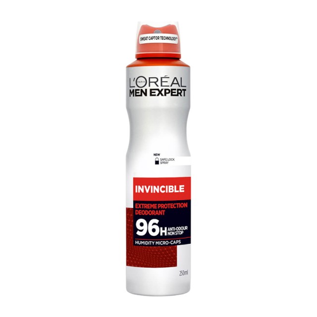 L’Oreal Paris Men Expert Invincible Anti - Perspirant Spray 96ωρη Πολύ Υψηλή Προστασία Ενάντια Στoν Ιδρώτα 150ml