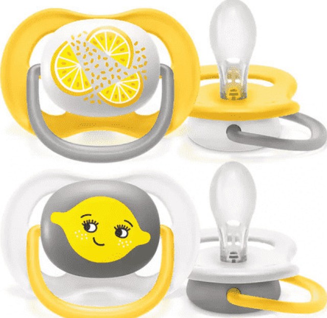 Avent Unisex Ορθοδοντική Πιπίλα Σιλικόνης Ultra Air Happy 6-18m+ Lemon &hellip;