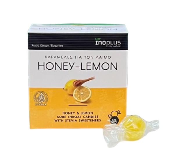 InoPlus Honey & Lemon Καραμέλες για τον Λαιμό Χωρίς Ζάχαρη με Μέλι & Λ …