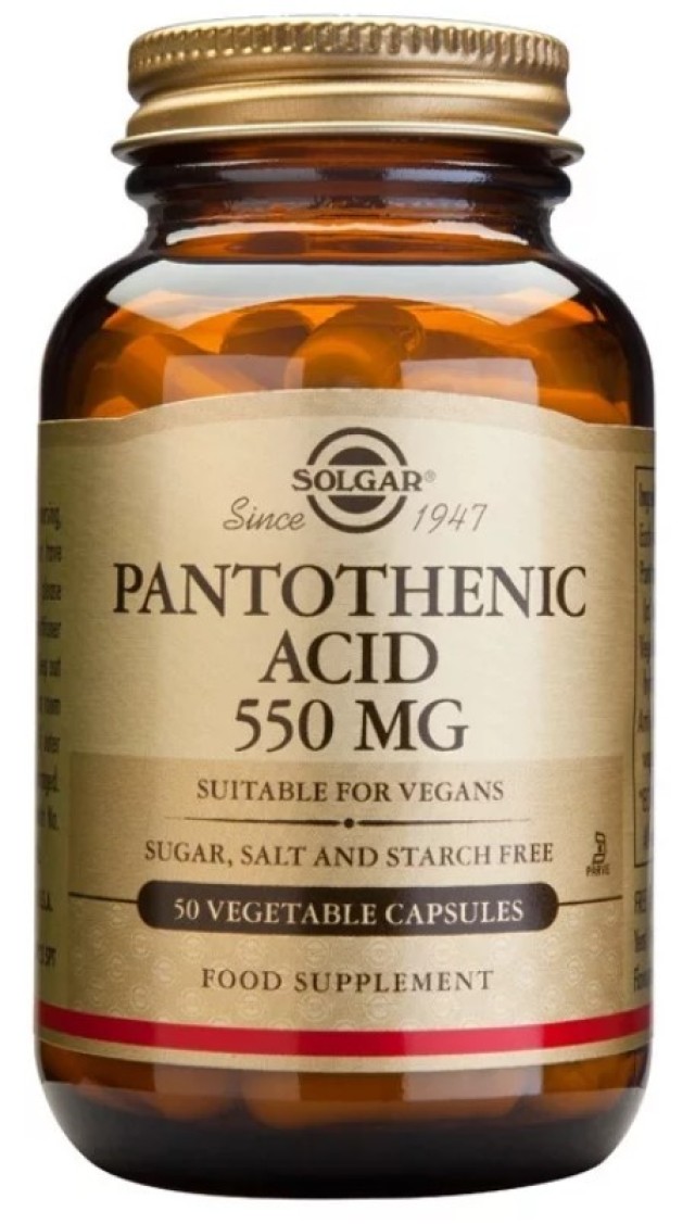 Solgar Pantothenic Acid 550mg Συμπλήρωμα Διατροφής για Ενέργεια και Πνευματική Διαύγεια 50 Φυτικές Κάψουλες
