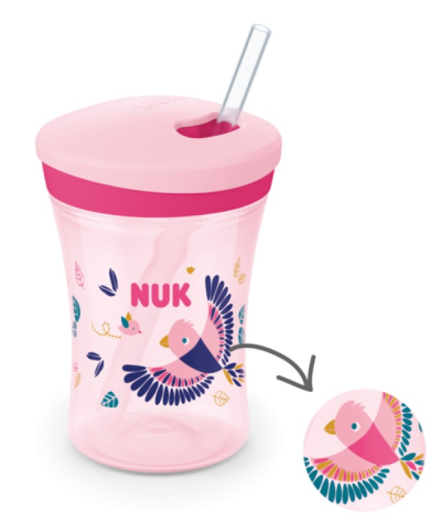 Nuk Action Cup Ποτηράκι που Αλλάζει Χρώμα με Καλαμάκι για 12m+ Χρώμα:Ροζ 230ml [10.255.574]