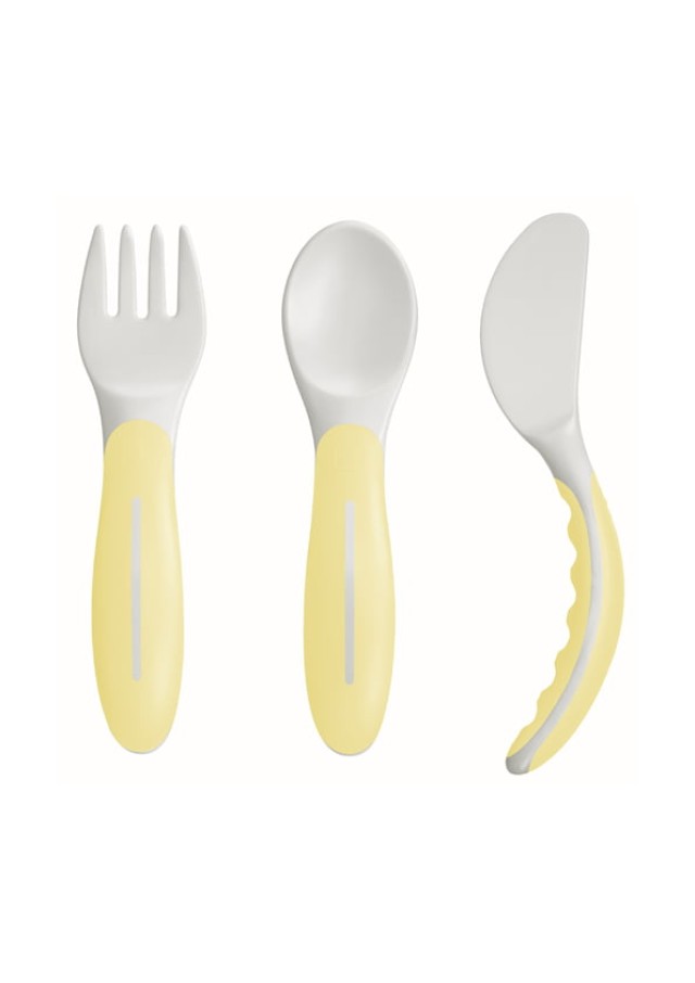 Mam Baby’s Cutlery 6m+ Κίτρινο Εκπαιδευτικό Πιρουνάκι, Κουταλάκι, Μαχα …
