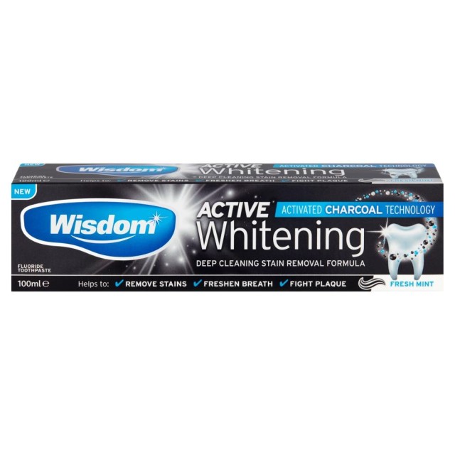 Wisdom Active Whitening Charcoal Toothpaste Λευκαντική Οδοντόκρεμα 100ml