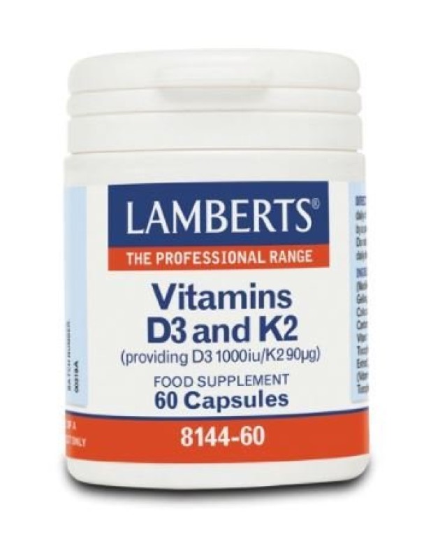 Lamberts Vitamins D3 1000IU + K2 90μg Συμπλήρωμα Διατροφής για το Καρδιαγγειακό - Μυοσκελετικό Σύστημα 60 Κάψουλες