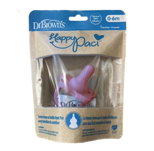 Dr.Browns Happy Paci Πιπίλα Σιλικόνης 0m+ Ροζ 1 Τεμάχιο