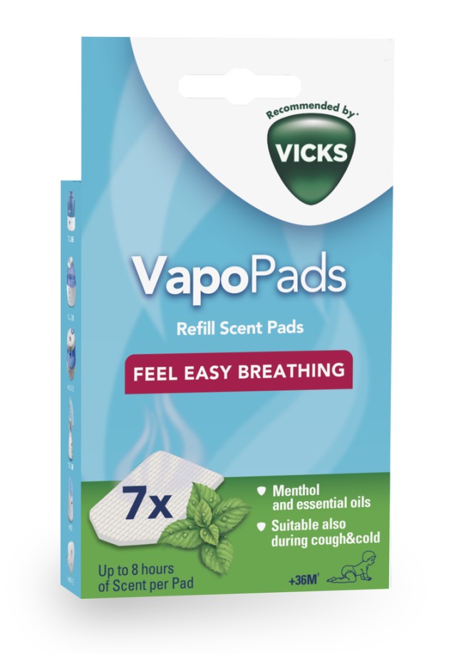 Vicks VapoPads Refill Ανταλλακτικές Ταμπλέτες με Άρωμα Μενθόλη Διάρκειας 8 Ωρών 7 Ταμπλέτες