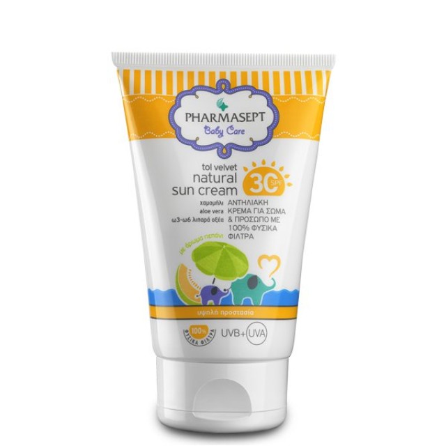 Pharmasept Baby Natural Sun Cream SPF30 100% Βρεφική Αντηλιακή Κρέμα για Πρόσωπο - Σώμα 100ml