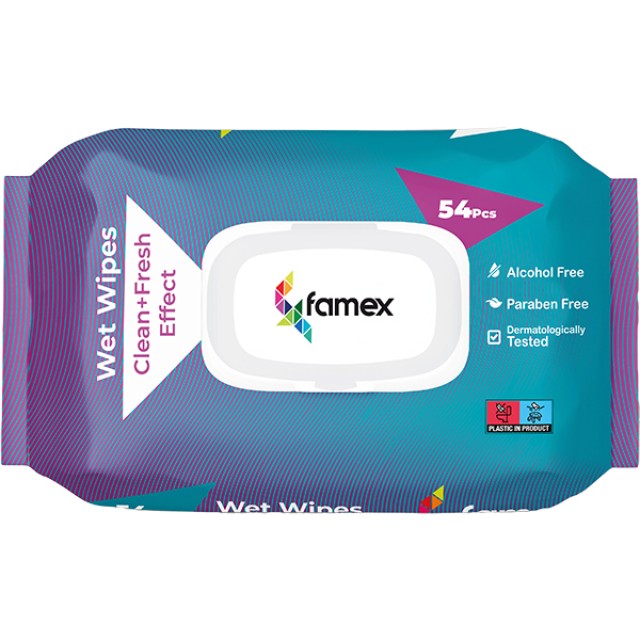 Famex Υγρά Μαντηλάκια Clean + Fresh Effect 54 Τεμάχια