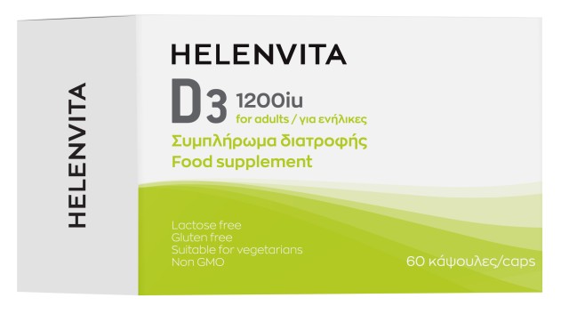 Helenvita Vitamin D3 1.200iu Συμπλήρωμα Διατροφής Βιταμίνης D3 60 Κάψο &hellip;
