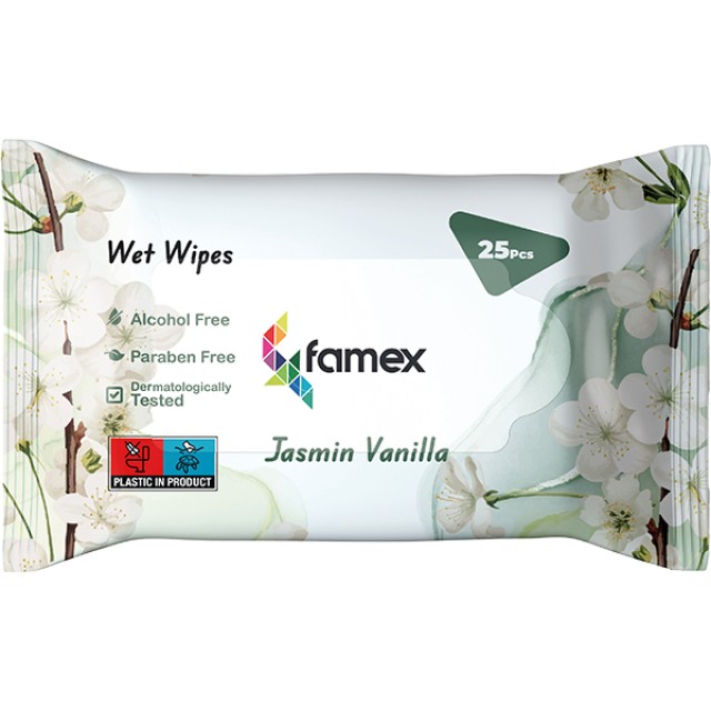 Famex Υγρά Μαντηλάκια Jasmin Vanilla 25 Τεμάχια