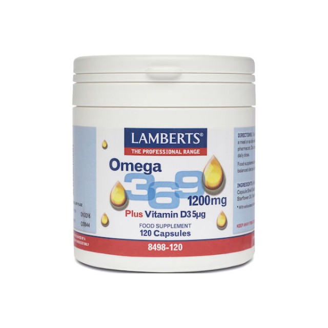 Lamberts Omega 3 6 9 1200mg Συμπλήρωμα Διατροφής με Ωμέγα 3 Ιχθυέλαια και Βιταμίνη D3 120 Κάψουλες