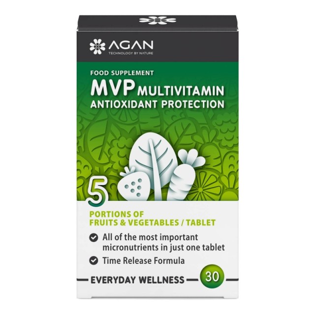 Agan MVP Multivitamin - Antioxidant Protection Συμπλήρωμα Διατροφής με Βιταμίνες, Μέταλλα, Ιχνοστοιχεία 30 Ταμπλέτες