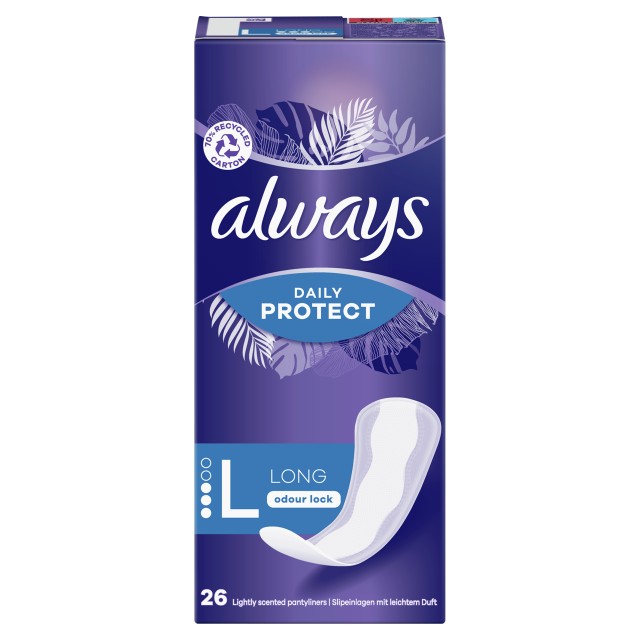 Always Daily Σερβιετάκια 2,5 Σταγόνες Protect Long 26 Τεμάχια Always Daily Σερβιετάκια 2,5 Σταγόνες Protect Long 26 Τεμάχια