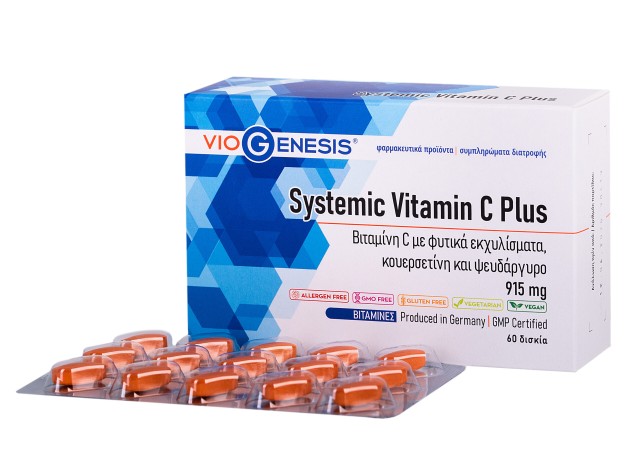 VioGenesis Vitamin C Systemic Plus 915mg Αντιοξειδωτική & Αντιαλλεργική Προστασία - Ιδανικό για Καπνιστές 60 Δισκία