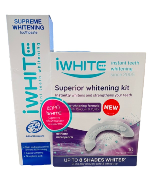 iWhite PROMO Supreme Whitening Oδοντόκρεμα Λεύκανσης Δοντιών 75ml - ΔΩΡΟ Superior Σύστημα Λεύκανσης Δοντιών 10 Μασελάκια
