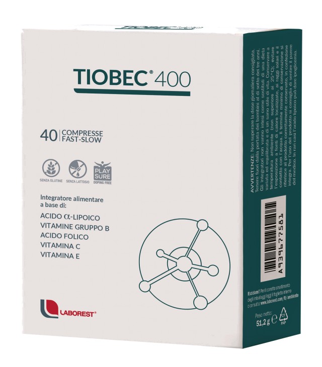 Tiobec 400mg Συμπλήρωμα Διατροφής για το Οξειδωτικό Στρες και το Νευρικό Σύστημα 40 Δισκία