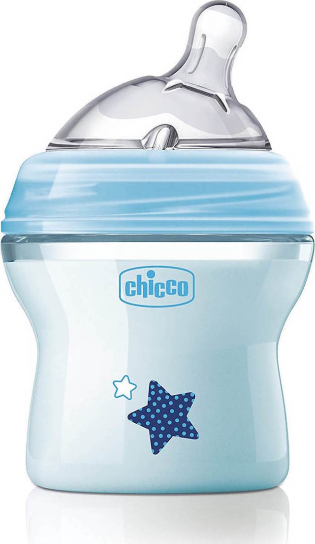 Chicco Natural Feeling Πλαστικό Μπιμπερό με Θηλή Σιλικόνης Κανονικής Ροής για 0m+ Γαλάζιο 150ml