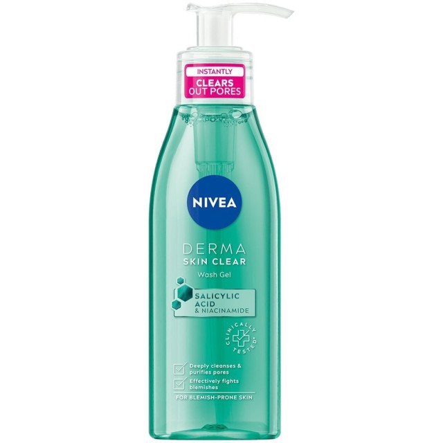 Nivea Derma Skin Clear Anti Blemish Wash Gel Καθαρισμού Προσώπου για Ακνεϊκές Επιδερμίδες 150ml με Αντλία