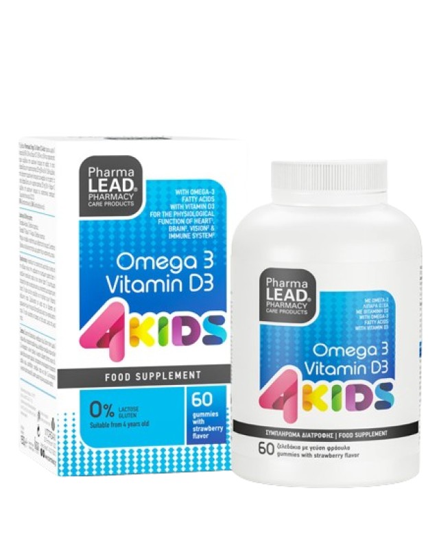 PharmaLead 4 Kids Omega 3 & Vitamin D3 Συμπλήρωμα Διατροφής για Παιδιά με Γεύση Φράουλα 60 Ζελεδάκια