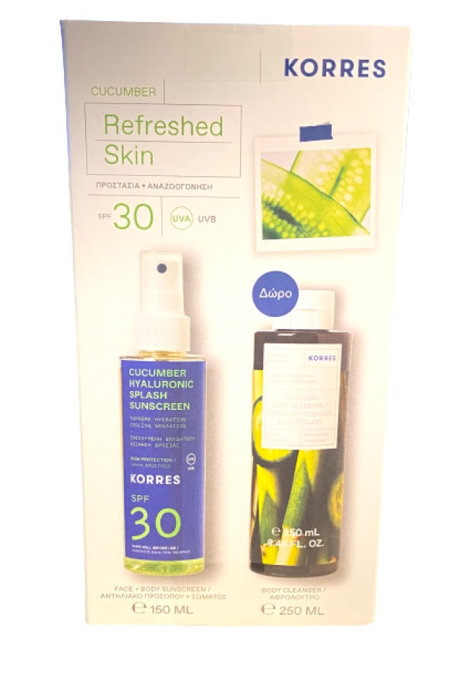 Korres PROMO Αγγούρι & Υαλουρονικό Αντηλιακό Splash SPF30 150ml - Ενυδατικό Αφρόλουτρο Αγγούρι 250ml