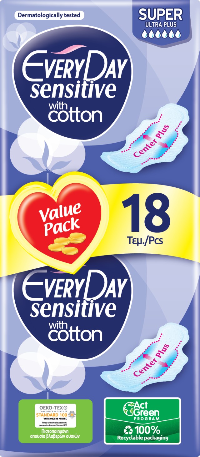 Every Day Sensitive Super Ultra Plus Σερβιέτες με Φτερά 18 Τεμάχια Every Day Sensitive Super Ultra Plus Σερβιέτες με Φτερά 18 Τεμάχια