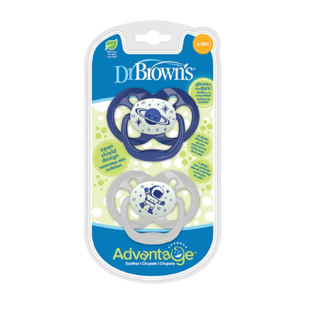Dr Browns Advantage Πιπίλες Νυχτός 6-18m+ Σιλικόνης Αγόρι 2 Τεμάχια [P …