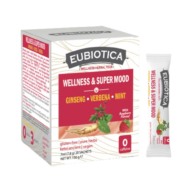 Eubiotica Wellness & Super Mood Τσάι Βοτάνων με Λεμονόχορτο, Τζίνσενγκ & Μέντα 20 Φακελάκια x 7ml