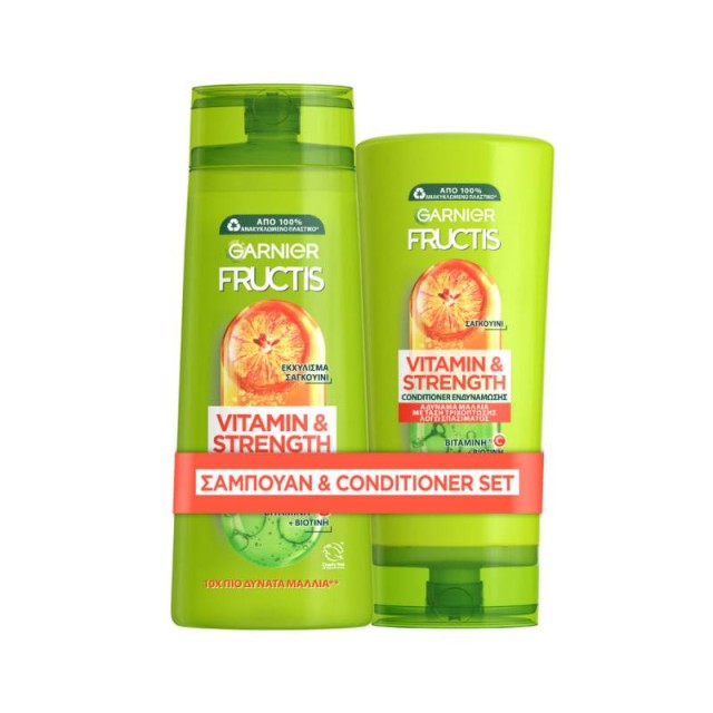 Garnier Bundle Fructis Vitamin & Strength Sanguine Hair Strengthening Shampoo 400ml + Hair Cream Conditioner 200ml