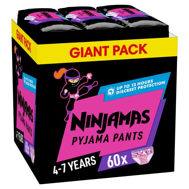 Pampers Ninjamas Pyjama Night Pants Monthly Pack για Κορίτσι 4-7 ετών 60 Πάνες - Βρακάκι [17-30kg]
