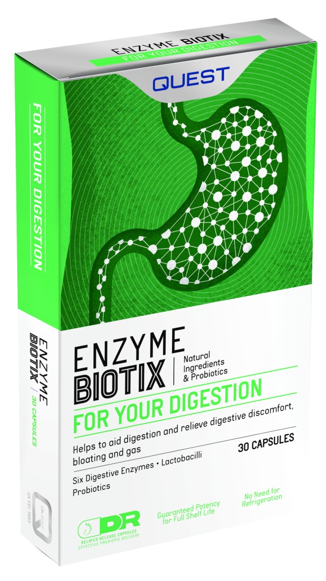 Quest Enzyme Biotix Συμπλήρωμα Διατροφής με Συνδυασμό Πεπτικών Ενζύμων & Προβιοτικών για την Σωστή Πέψη 30 Κάψουλες