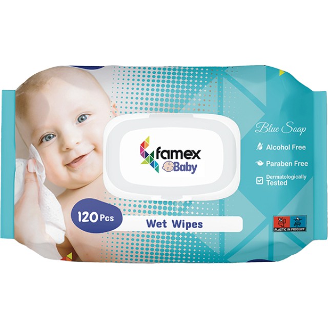 Famex Baby Υγρά Μωρομάντηλα Blue Soap 120 Τεμάχια