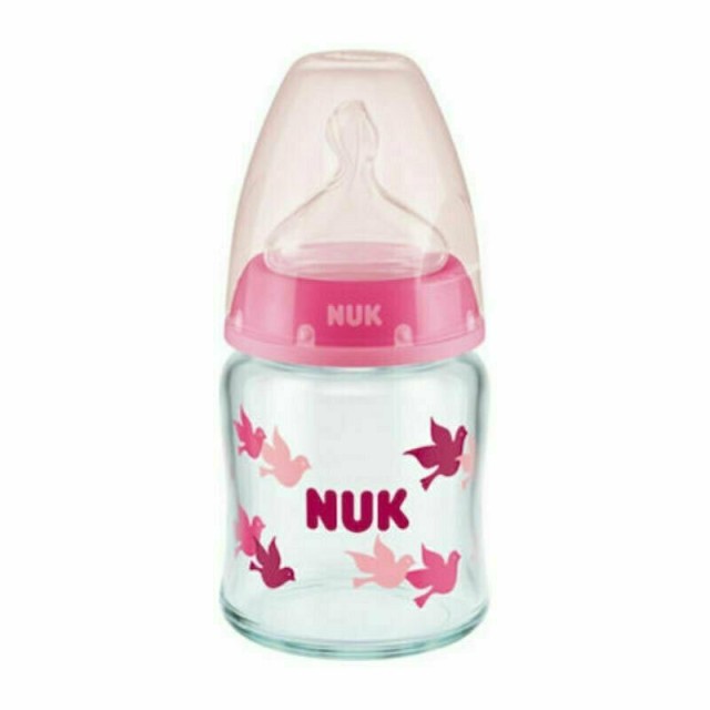 Nuk First Choice+ Γυάλινο Μπιμπερό με Θηλή Σιλικόνης 0-6m+ Χρώμα:Ροζ μ …