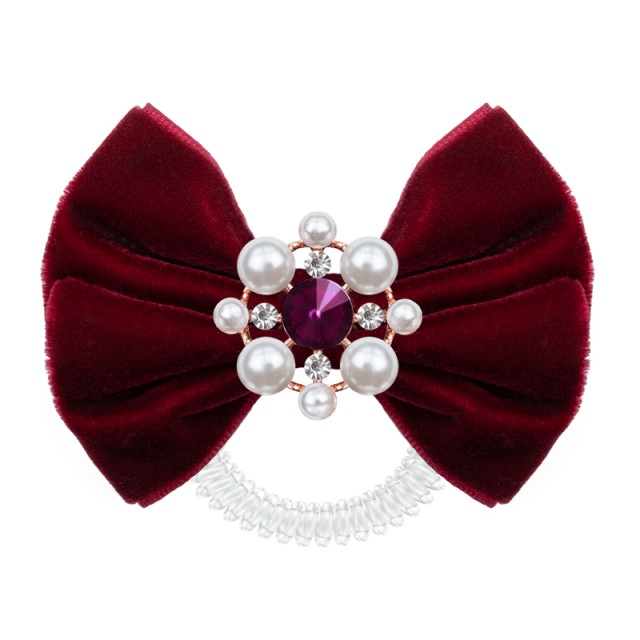 Invisibobble Slim Bowtique British Royal Take a Bow Red Velvet & Pearls Transparent Hair Rubber with Red Ribbon 1 Piece