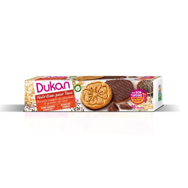 Dukan Expert Μπισκότα Βρώμης Dukan με Επικάλυψη Σοκολάτας - Σπόρους Chia 160gr