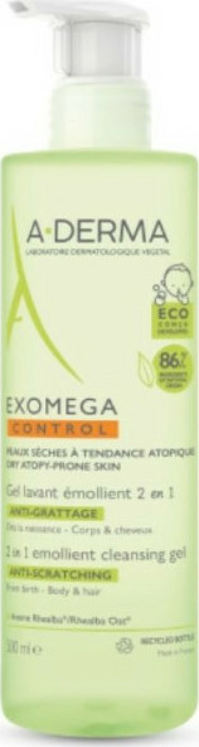 A Derma Exomega Control Emollient Cleansing Gel 2 in 1 Σαμπουάν - Αφρόλουτρο για Βρέφη & Παιδιά με Ατοπικό Δέρμα 2 in 1 500ml με Αντλία