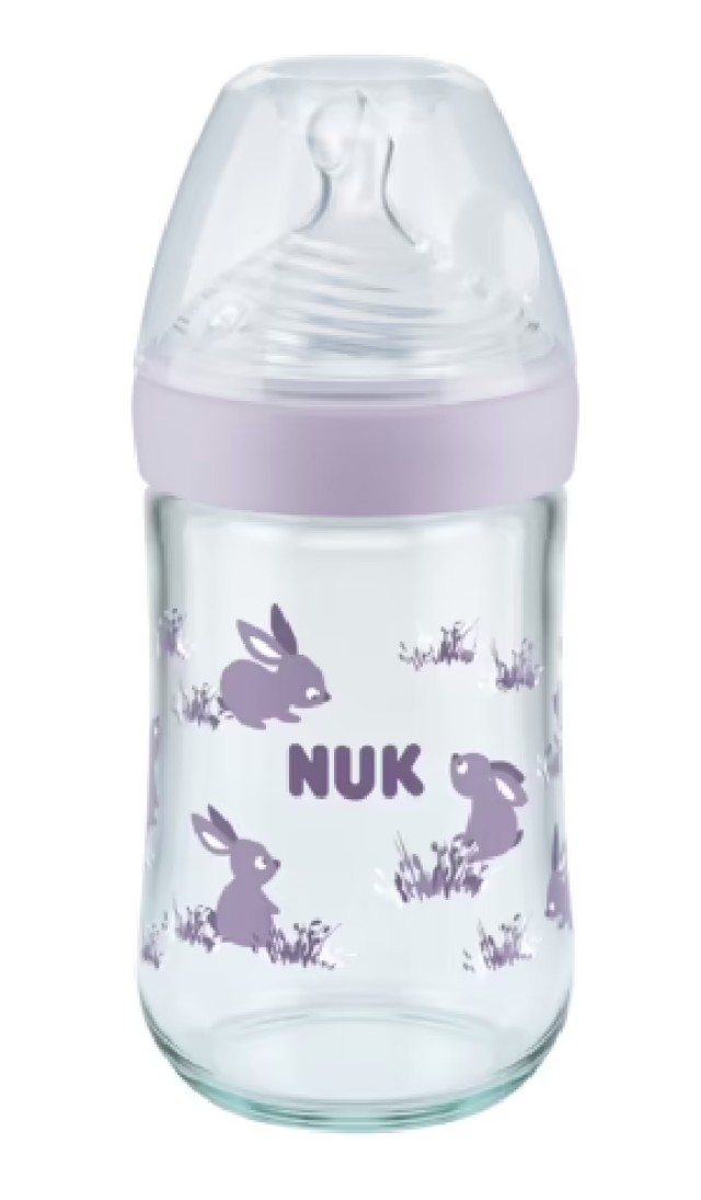 Nuk Nature Sense Even Softer Series 0m+ Λιλά Γυάλινο Μπιμπερό με Θηλή …
