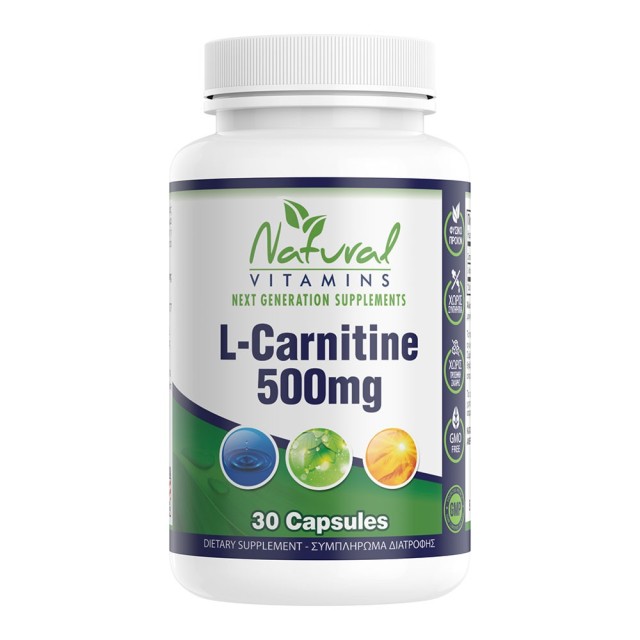 Natural Vitamins L Carnitine 500mg Dietary Supplement for Metabolism 30 Capsules