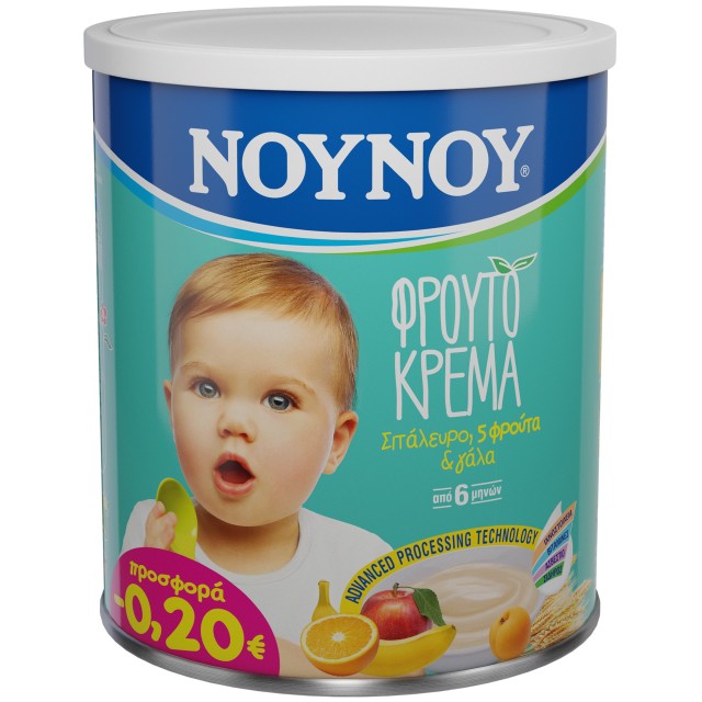 ΝΟΥΝΟΥ Φρουτόκρεμα Σιτάλευρο - Γάλα 5 Φρούτα από 6 Μηνών 300gr Με -0,2 …
