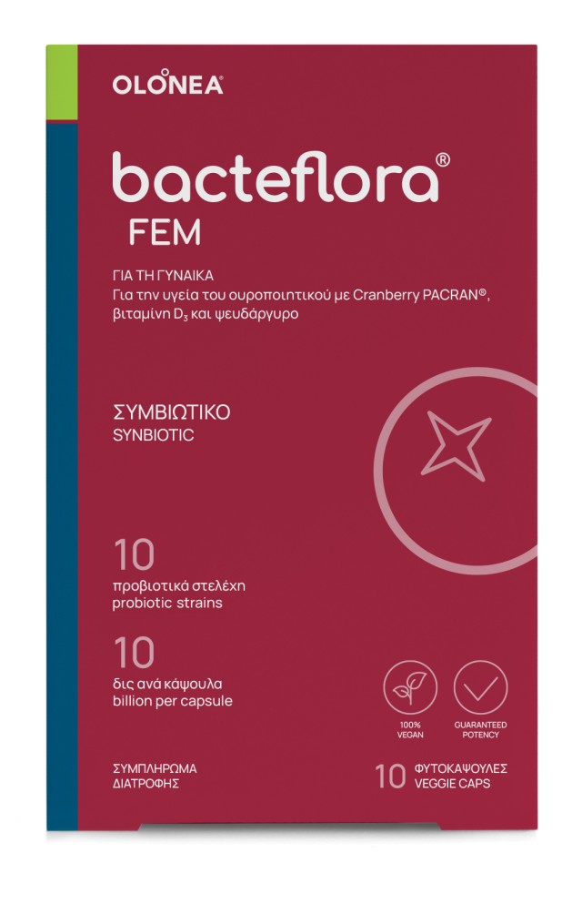 Olonea BacteFlora FEM Συμπλήρωμα Διατροφής για την Καλή Υγεία του Ουροποιητικού Συστήματος με Cranberry 10 Φυτικές Κάψουλες