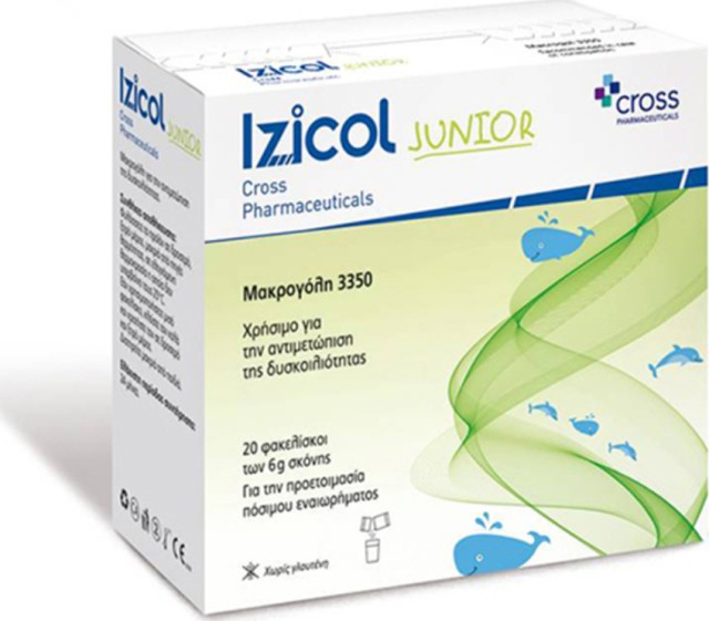 Cross Pharmaceuticals Izicol Junior Μακρογόλη για την Αντιμετώπιση της Παιδικής Δυσκοιλιότητας 20 Φακελίσκοι x 6gr