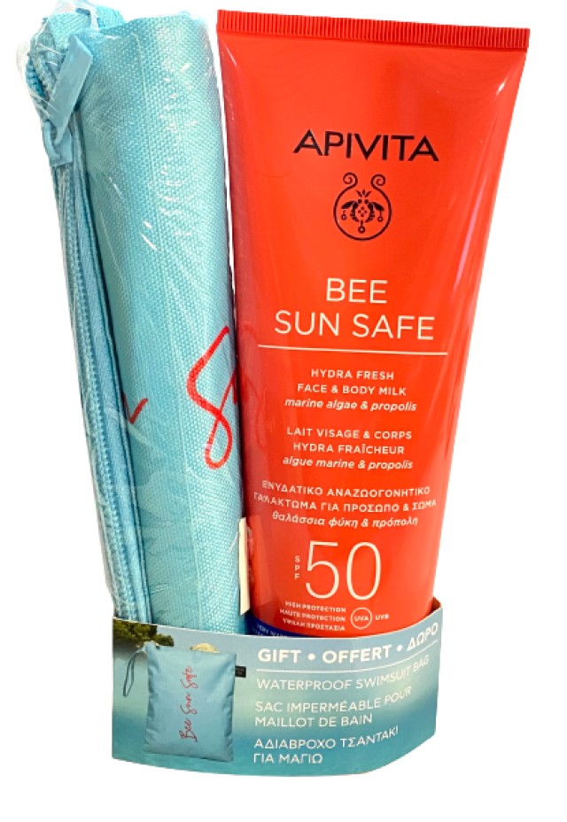 Apivita PROMO Bee Sun Safe Hydra Fresh Face Body Milk SPF50 Ενυδατικό Αναζωογονητικό Γαλάκτωμα για Πρόσωπο - Σώμα Ελαφριάς Υφής 200ml - ΔΩΡΟ Αδιάβροχο Τσαντάκι για Μαγιώ