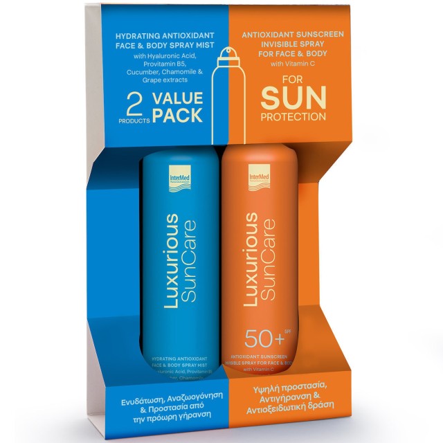 Intermed PROMO Luxurious Sun Care Hydrating Antioxidant Spray Mist για Μετά τον Ήλιο 200ml - Sunscreen SPF50+ Invisible Spray Προσώπου & Σώματος 200ml
