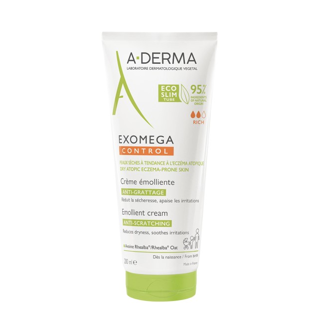 A-Derma Exomega Control Emollient Cream Μαλακτική Κρέμα Προσώπου & Σώματος για Ατοπικές Επιδερμίδες Πλούσιας Υφής 200ml